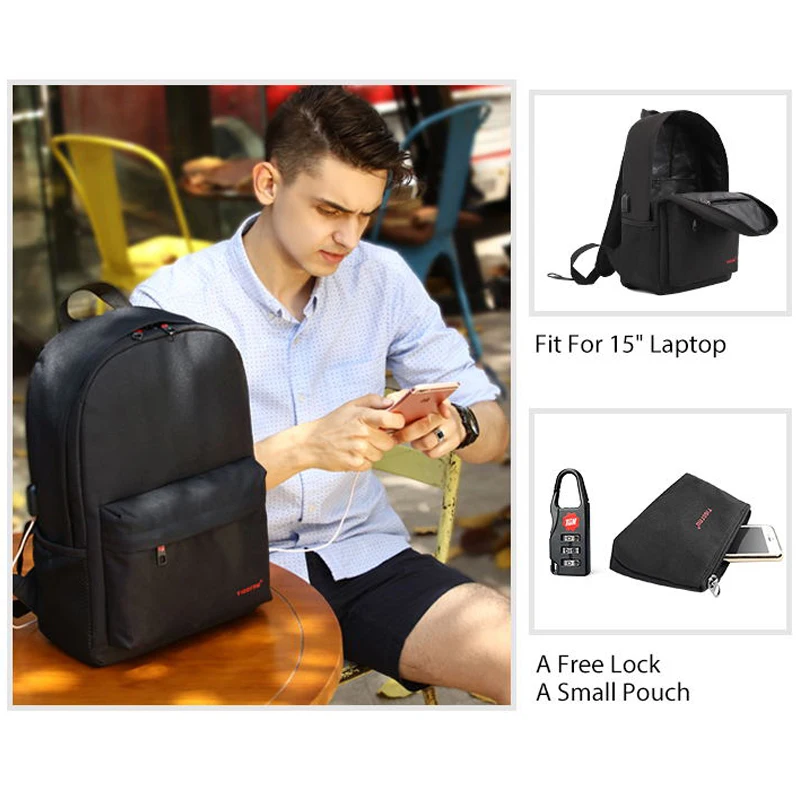 Tigernu Men Small School Backpacks Adolescence 14inch USB Laptop Backpack Women Male Mochila School Bags for Teenagers Girls Boy