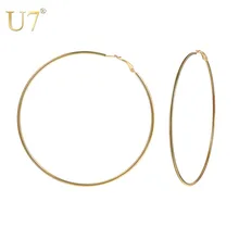 U7 kolczyki duże koła dla kobiet proste okrągłe Oversize koło kolczyki Brincos biżuteria ze stali nierdzewnej klip ucha o średnicy 10 cm, E1010(China)
