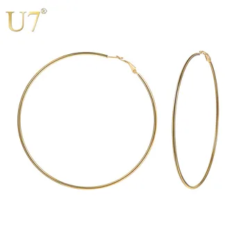 

U7 Big Hoop Earring for Women Simple Round Oversize Circle Earrings Brincos Jewelry Stainless Steel Ear Clip 10cm Diameter E1010