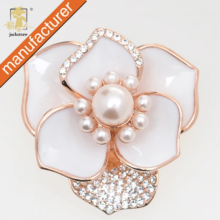 高級花ブローチ卸売/ファッショナブルな手作り安いラインストーンパールブローチゴールドジュエリーピン用のウェディングドレスpearl