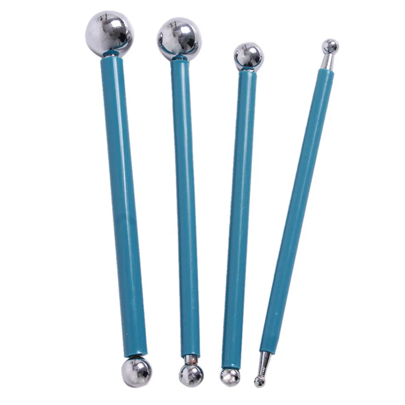 

4Pcs Double Headed Modelling Ball Carving Tools Set Stainless Steel Pill Bar Shape Smooth Polymer Clay Shaping Stick 12.3-13CM