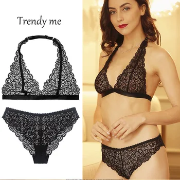 

wireless Sexy Lace Bralette Women Bra Set Halter Crop Top Transparent Bralette/Underwear Lingerie yw110