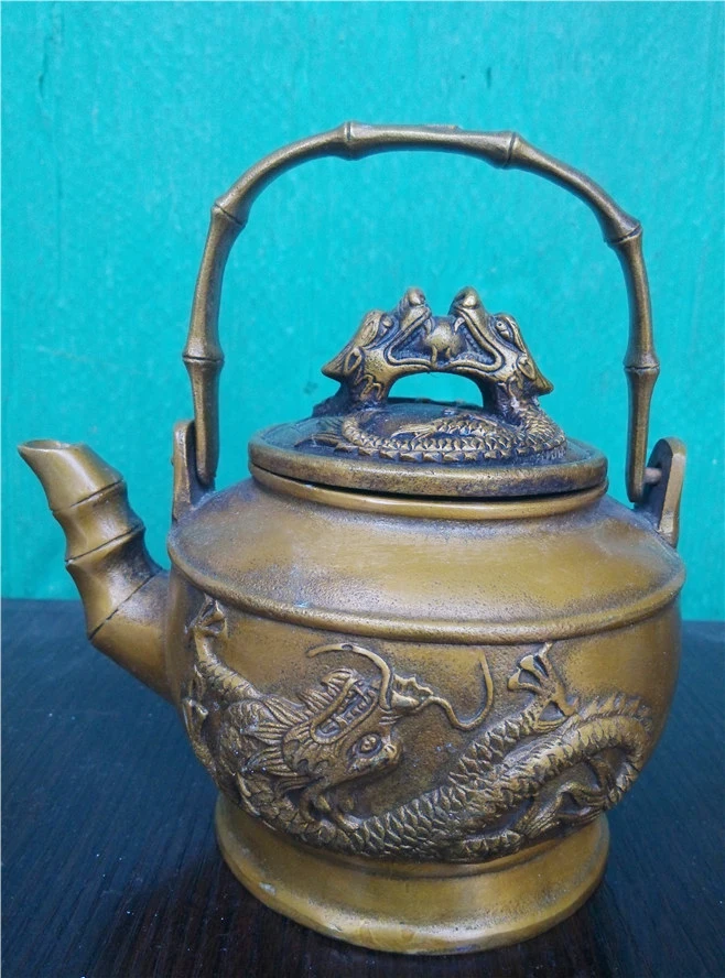 

TOP collection # Home OFFICE Decor art - good Vintage CHINA Dragon sculpture ART bronze teapot mini pot -FREE SHIPPING