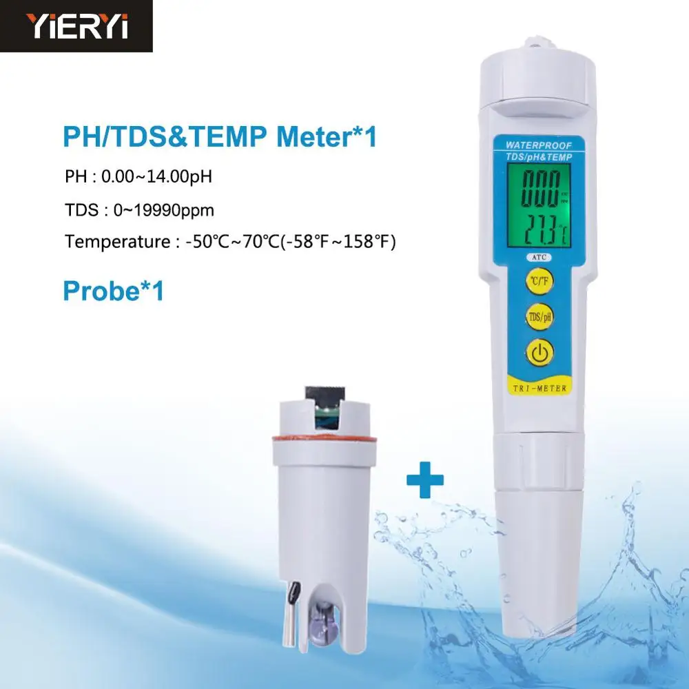 BAOE 3-in-1 Water Quality Meter – PH, EC, Temperature Tester With LCD, For Aquarium, Hydroponics, Pools