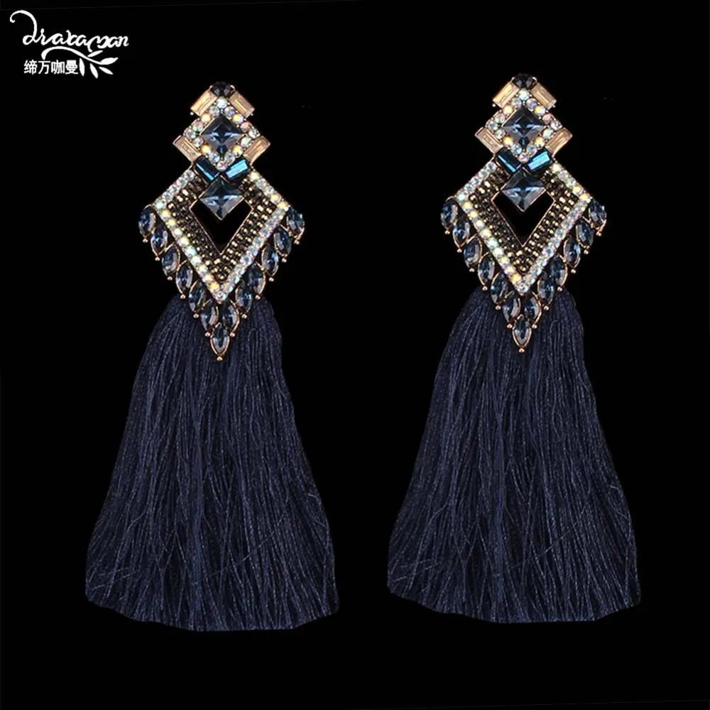 Dvacaman Square Crystal Big Drop Earrings Women Long Tassel Earrings Large Hanging Earrings Wedding Party Statement Jewelry AQ61