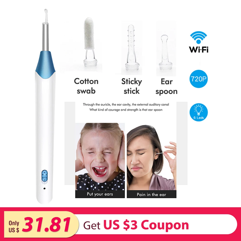 

1.3 Million Earwax Pick Otoscope With Ear Spoon Accessories Earwax Removal Cleaning Tool Wireless Digital Ear Endoscope Earpick