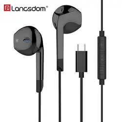 Langsdom Тип C проводные наушники E6T Портативный HIFI бас стерео полунаушники с микрофоном Kulakl K Hifi бас гарнитура