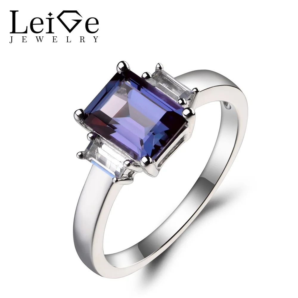 Leige Jewelry Promise Ring Alexandrite Ring Emerald Cut Color Changing