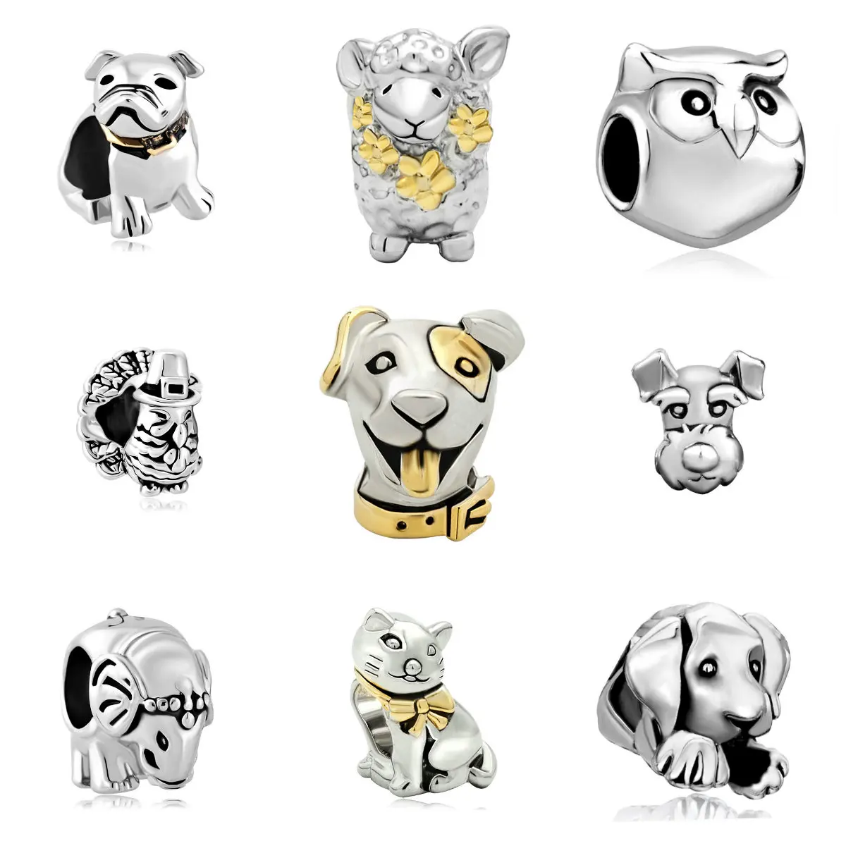 Dog Cat Owl Animal Charms Beads Fit Authentic Pandora Charms Bracelet