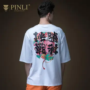 

Pinli 2020 Summer New Discount Clearance Loose O-Neck Chinese Print Casual men Cotton shirt Short Sleeve T-Shirt Cool Boy Half