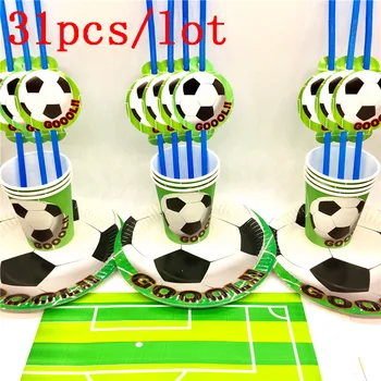 

Children Boys Football Theme Birthday Happy Party Supplies Baby Shower Cardboard Cup Straws Football Stamps Decoration 31Pcs