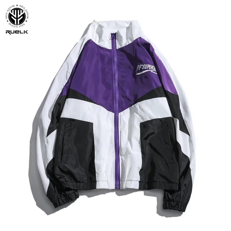 

Vintage Colorful Color Block Patchwork Jackets Hip Hop Casual Embroidery Full Zip Up Outdoor Coats 2019Spring