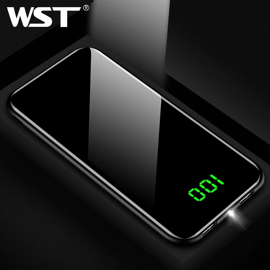 WST Slim LED Real Power Bank 10000mAh 10000 PoverBank Battery Pack Mobile External Battery For Xiaomi Samsung Phone Powerbank