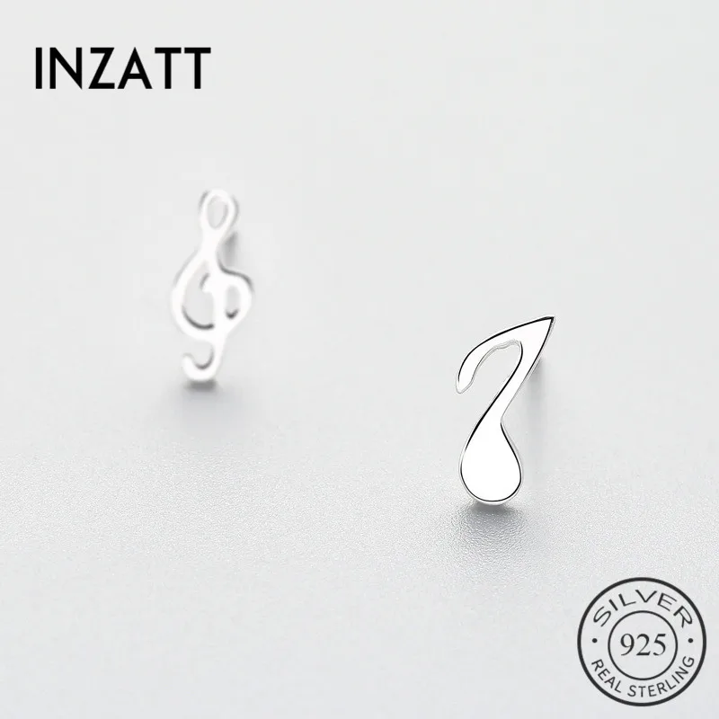 

INZATT Artsy Real 925 Sterling Silver Asymmetric Musical Note Stud Earrings Foe Trendy Women Jewelry Charm Personalized Gifts