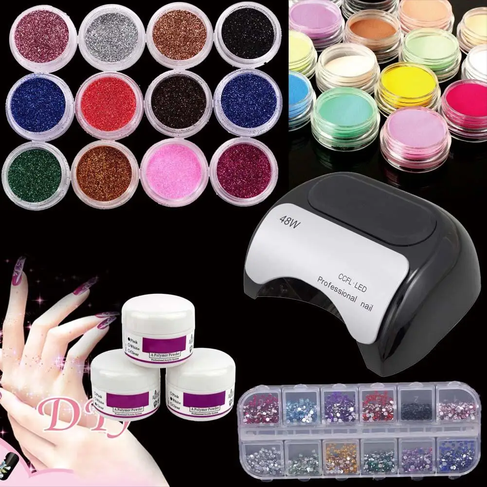 

New arrival 48W Black Cure Lamp Dryer EU Plug + Nail Art Decoration DIY Tool Manicure Set For lady Valentine's Day Gift