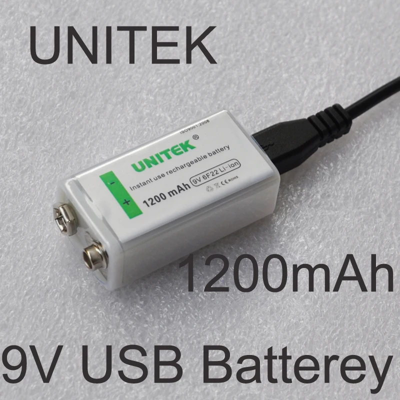 UNITEK USB 9 В аккумуляторная батарея 1200 мАч 6F22 литий ионный элемент для беспроводного