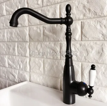 

NEW Modern Black Oil Rubbed Kitchen Sink Faucet Brass Finish Swivel Spout Washbasin Faucets Cold and Hot Water Mixer Taps lnf379