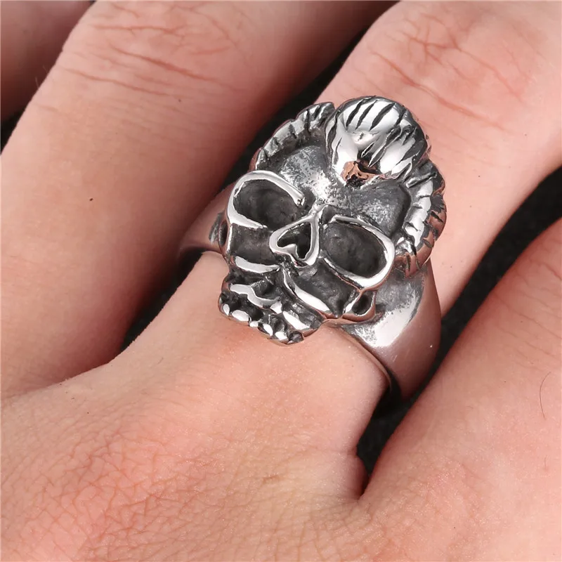 

French Rock Star Souvenir Skull Ring Bague Homme Johnny Hallyday Head Portrait Stainless Steel Rings for Men Dropshipping Gift