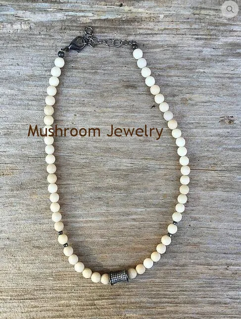 

Glam Pave Zircon Beads Boho Bone Beads short Necklace With Gunmetal Chain Stone chunky Necklace