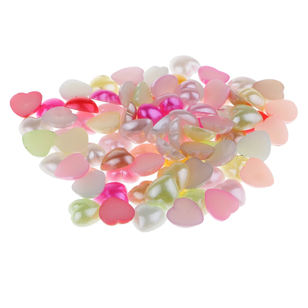100 Pieces Decorative Bead Flatback Button Heart Shape Embellishments Christmas Ornaments Wedding Adornments