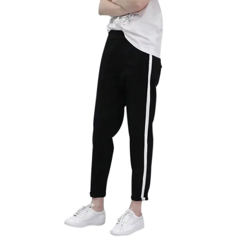 High Waist White Striped Stitching Wide Leg Pants Trousers