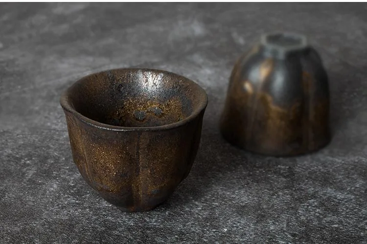 60 мл, японский стиль, грубая керамика, чайная чашка ручной работы, керамическая чашка, винтажная, ржавчина, Золотая глазурь, маленькая чайная чаша, чашки для саке, посуда для напитков
