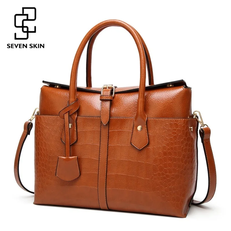 

SEVEN SKIN Luxury Designer Women Shoulder Bag Large Tote Bag Women's Quality Leather Handbags for Female Crocodile Messenger Bag