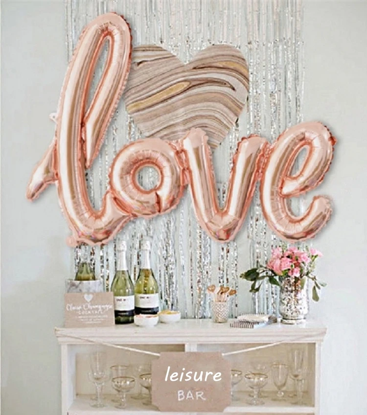 Goedkoop 43 inches LIEFDE Brief Folie Ballon + regen fringe gordijn Achtergrond muur Wedding Valentines Party Decora Ballon Champagne