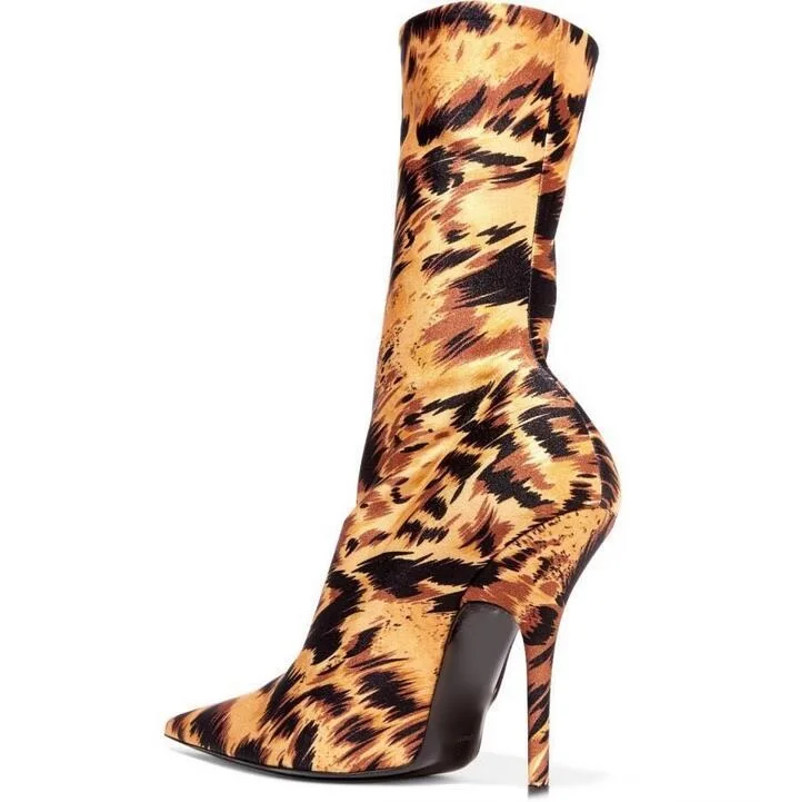 money print thigh high boots