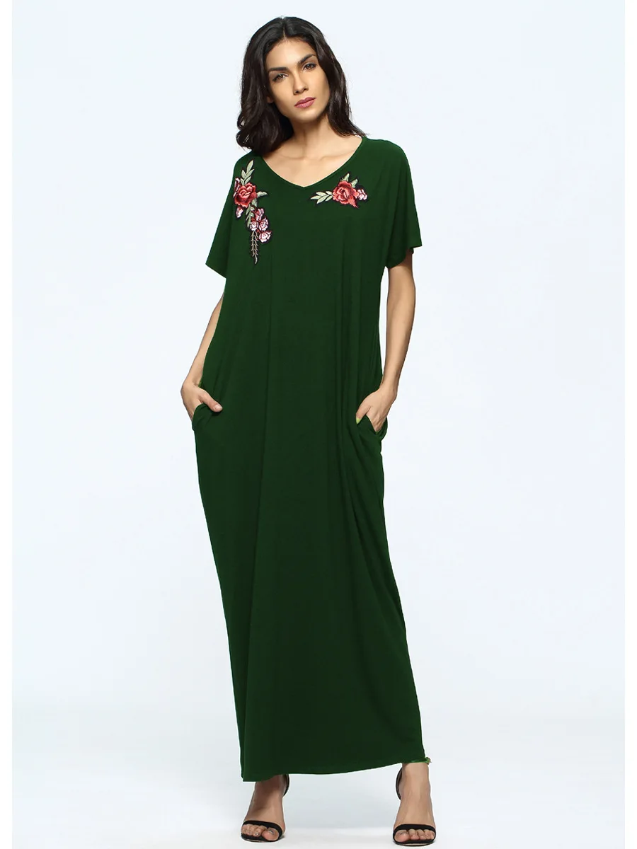 Women Kaftan Dress Embroidery Long Dress Beach Cover ups Saida de Praia