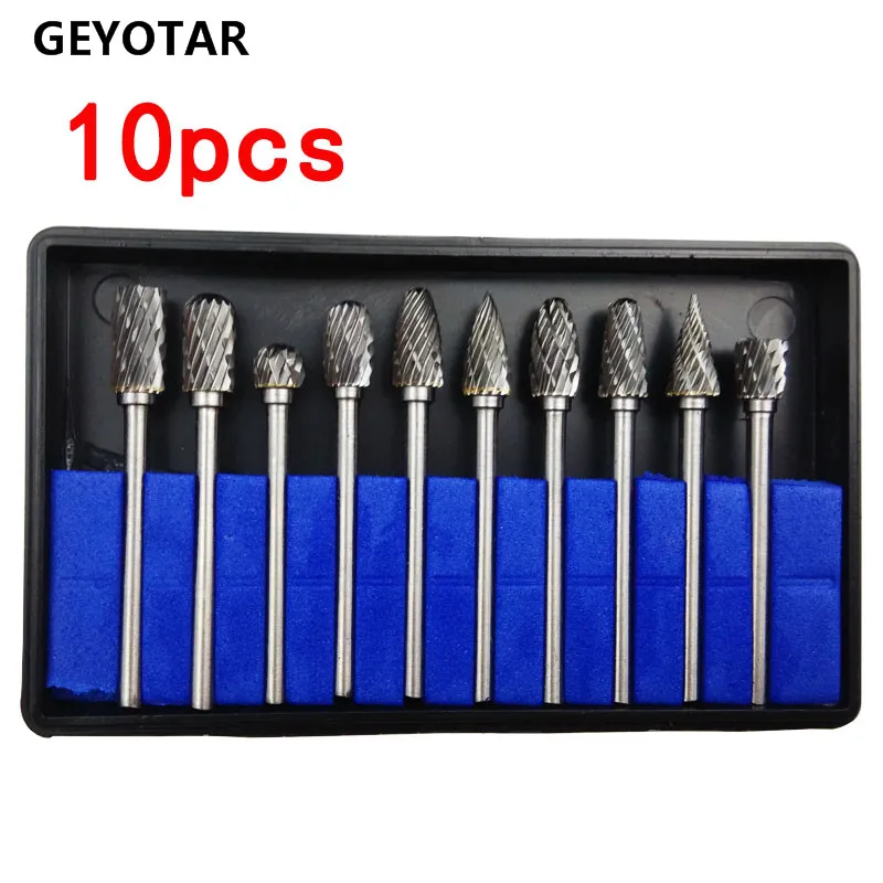 10pcs Dremel Carbide Burrs Drill Bit Set Rotary Burr Micro Bits For Metal Woodworking Carving