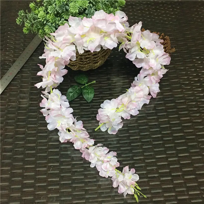 88 cm flor de cerezo vid Sakura flores artificiales para fiesta boda decoración de techo colgante de pared Flor de ratán Artificial