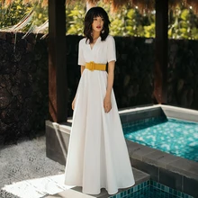 VERRAGEE vintage summer dress women clothes 2019 white dress Long maxi elegant Dress with belt vestidos verragee синий m no