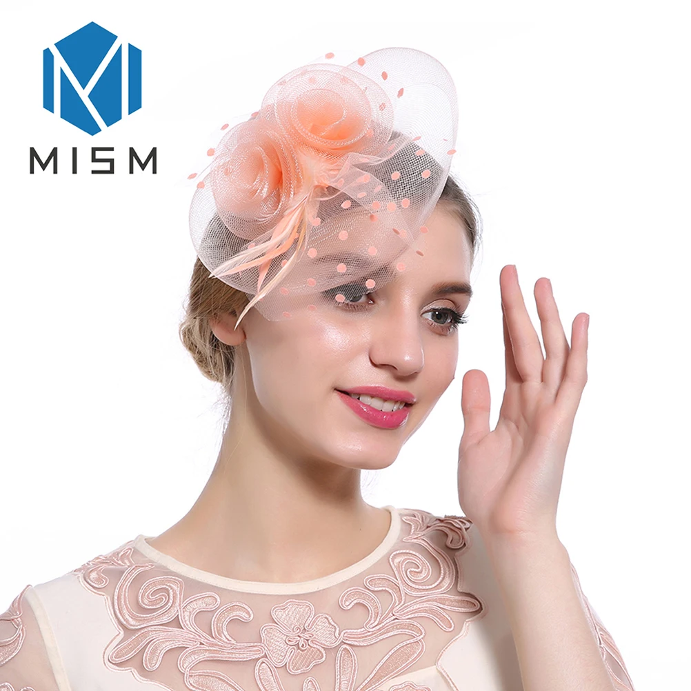 

M MISM Top Sales Elegant Flowers Hat Hair Band For Women Girls Wedding Party Mesh Veil Feather Hair Clips Hair Accessories