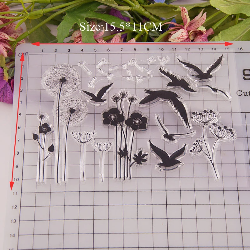 Цветок Птица прозрачный штамп прозрачная печать для скрапбукинга бумага ремесло