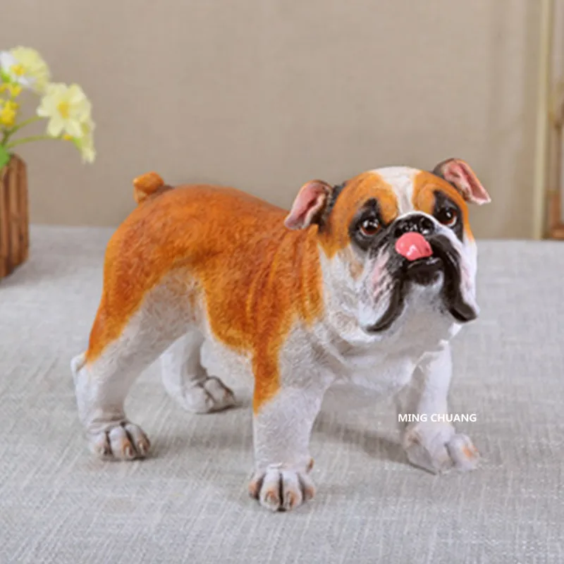 

Cute Puppy Statue Simulation Animal Bulldog Creative Art Craft Resin Home Decor Birthday Gift Boxed Collectible Model Toy D72