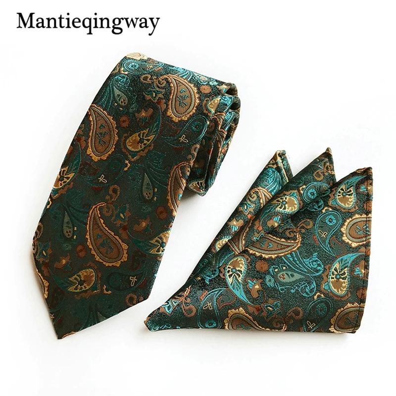 Mantieqingway модные Для мужчин s Пейсли галстук + Hankerchief набор Gravatas Бизнес набор для мужской костюм бренд Галстуки Галстук Hanky