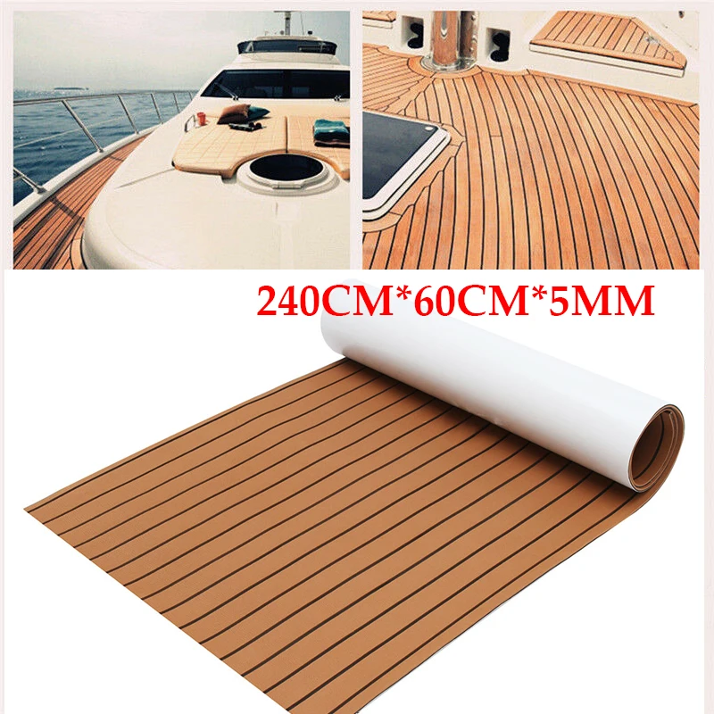 600x2400x5mm Self-Adhesive Brown Black Teak Decking EVA Foam Marine Flooring Faux Boat Decking Sheet self adhesive stair mats 10 pcs brown 54x16x4 cm needle punch