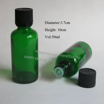 

360 x 50ml Green Glass Essential Oil Container With Black Plastic Tamper Evident Childproof Cap