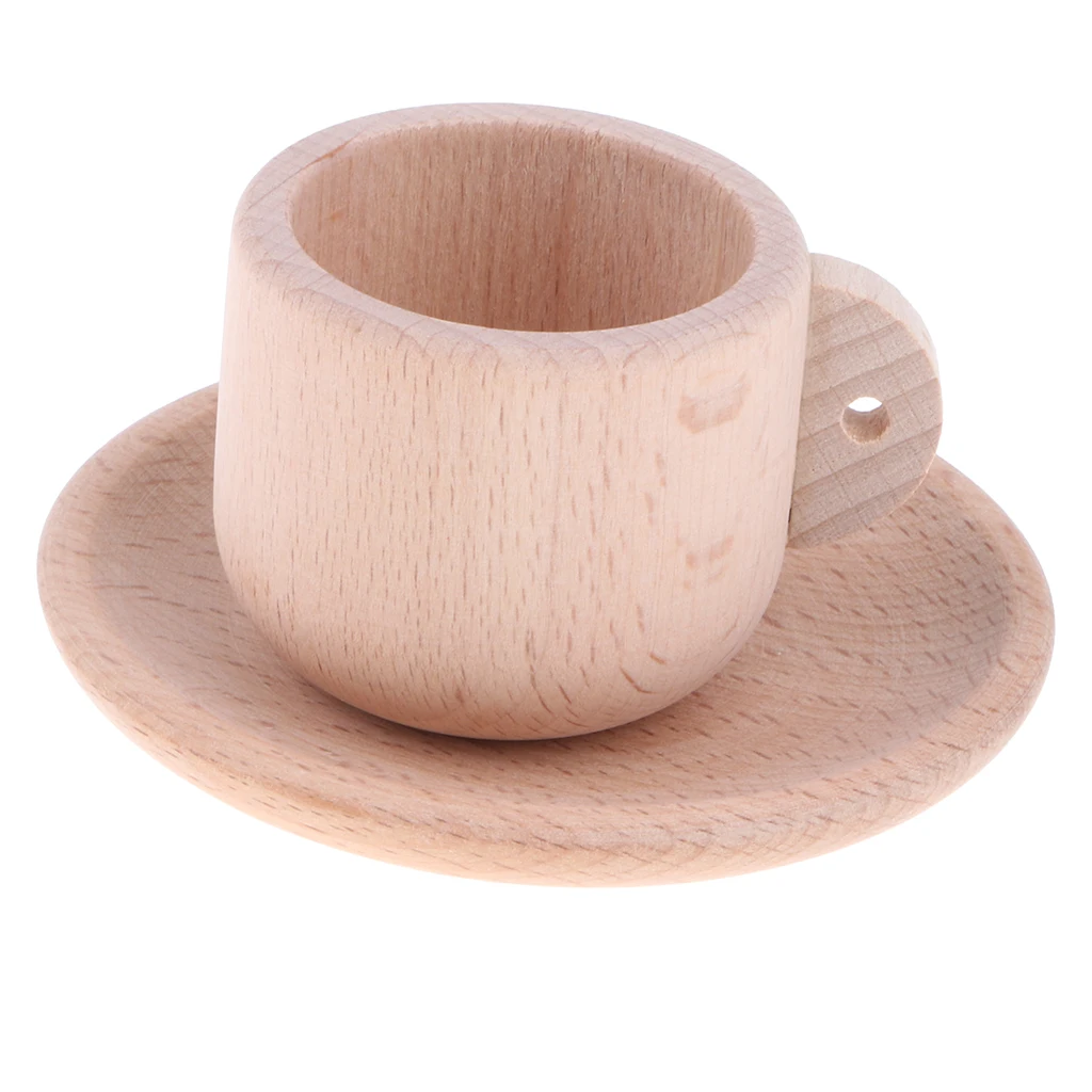 16-piece Wooden Tea Set Pretend Play Toy Educational Game For Kids Children - Soild Beech Saucer Cup Salver Teapot Coffee Set
