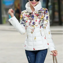2016 Winter women jacket casual women’s print down cotton-padded coat jacket short design slim flower wadded parka