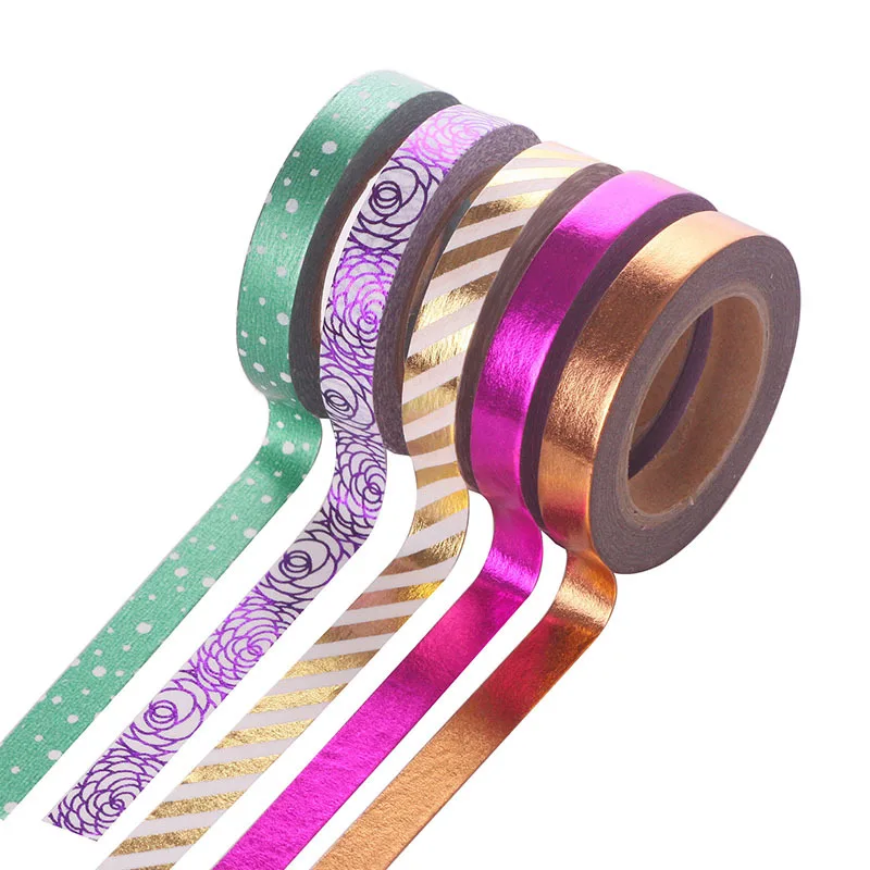 2018 Cheap Adhesive Tape Pack of 5 Gold Foil Slim Washi Tape 0.8cmX10M