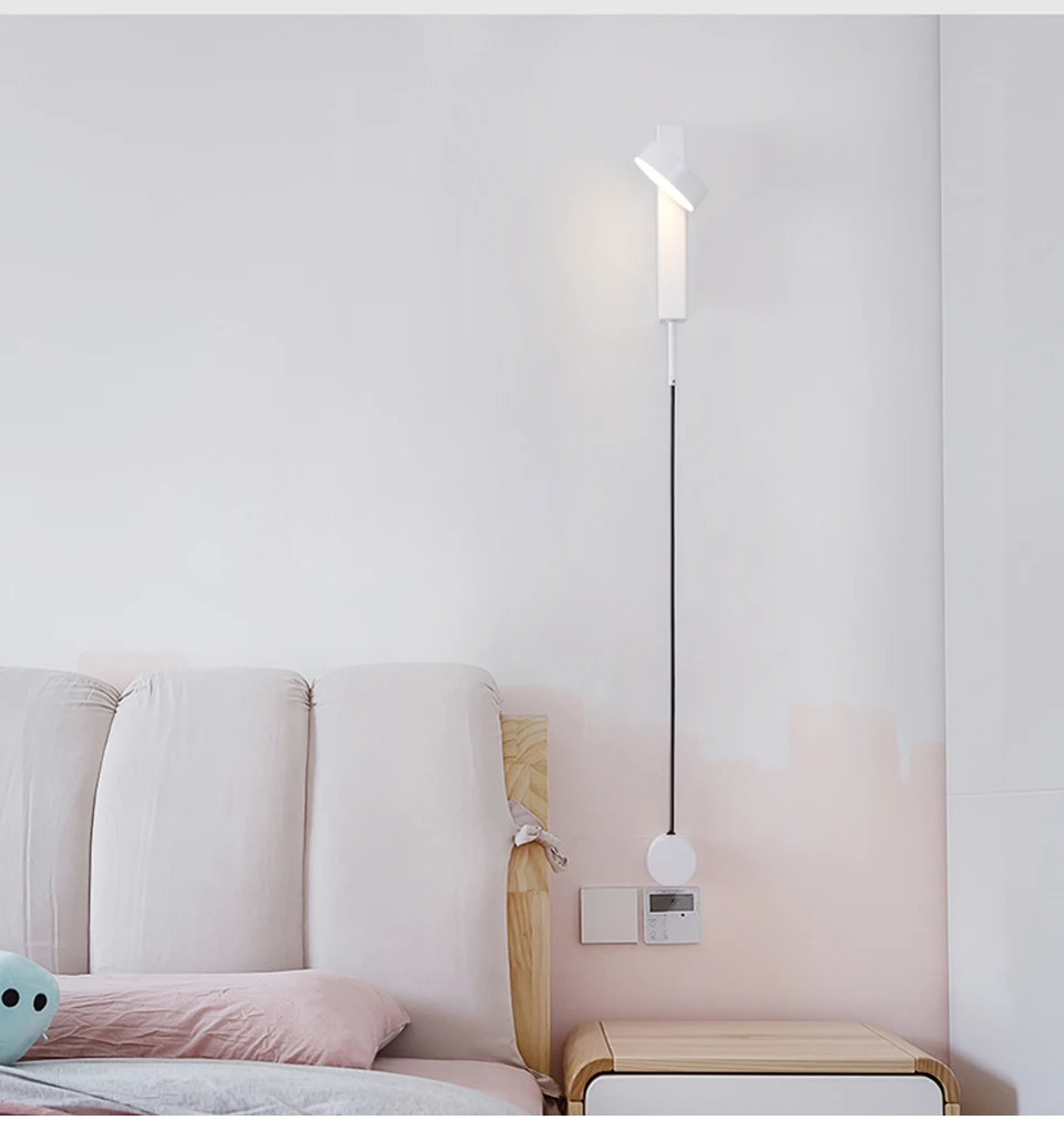 Светодиодный настенный светильник с переключателем на кнопке 0-7 Вт, настенный светильник с регулируемой яркостью, современный настенный светильник в скандинавском стиле для спальни, лампа для чтения