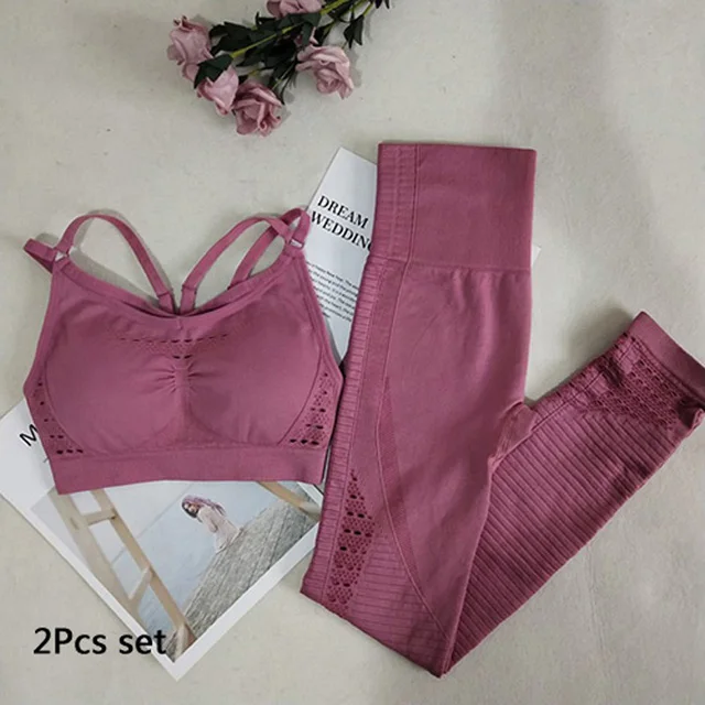 Energy бесшовный комплект для йоги Женская одежда для фитнеса спортивная одежда женские леггинсы для спортзала мягкий пуш-ап спортивный бюстгальтер с бретельками сексуальный спортивный костюм - Цвет: Pink 2Pcs Set