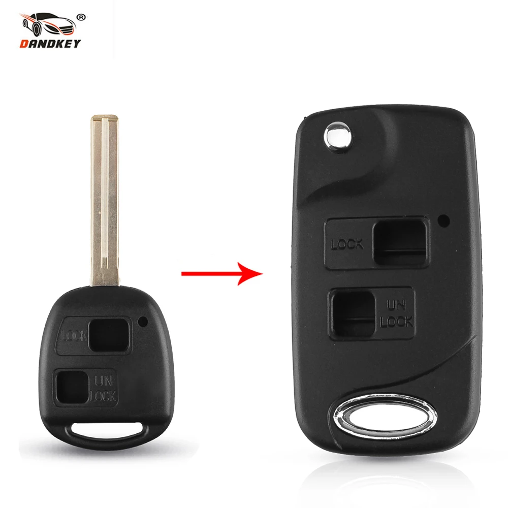 

Dandkey Modified 2 Button Flip Key Shell For Lexus GX470 RX350 ES300 RX300 RX400h SC GS LS Cut/Uncut Blank Key Case with logo