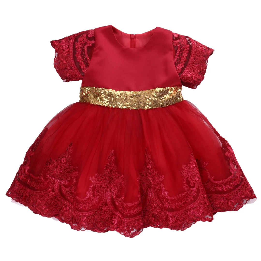 Фирменная Новинка Мода для малышей, детское платье для маленьких девочек платье принцессы с бантом для маленьких девочек, вечерние торжественное платье-пачка шифоновое кружевное Dress0-6T - Цвет: Красный