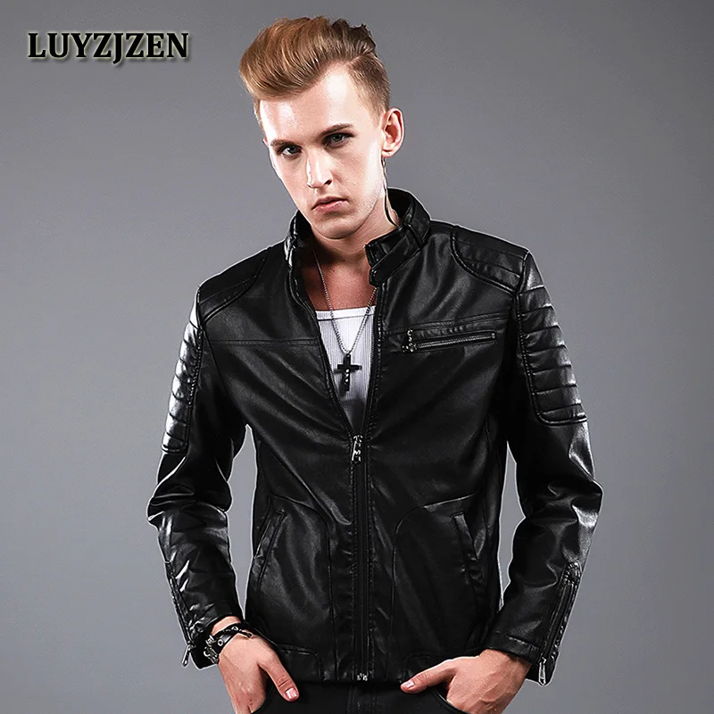 Mens Trench Coat Mens Overcoat Slim Fit Black Motorcycle Leather Jacket for Men Pu Faux Leather Clothing Outerwear Winter Y28