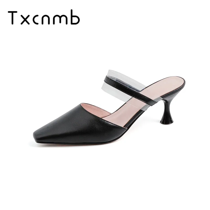 

TXCNMB Women Sandals summer 2019 New Arrival High Heels Genuine Leather Party Shoes Spring wedding Shoes Woman casual Slippers