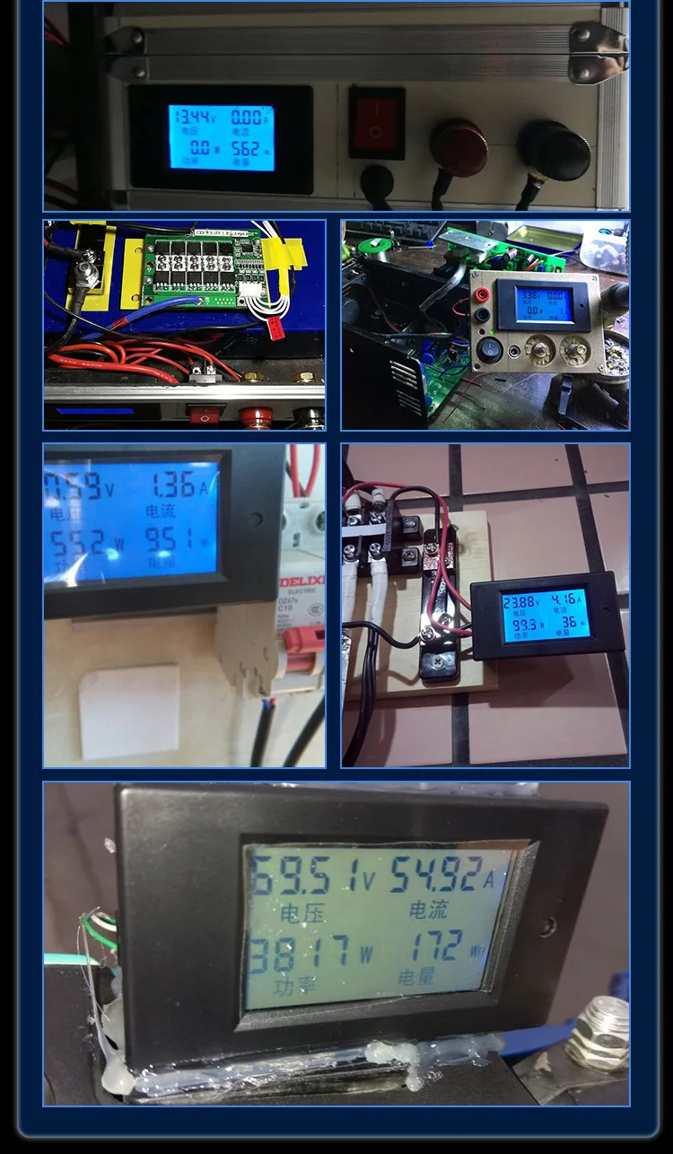 Синий ЖК-дисплей дисплеем Постоянного тока 6,5-100 V, 20A напряжения, амперметр переменного тока, мощность, энергия комбинированный счетчик электроэнергии постоянного тока V, A/желтые/белые Светоотражающие лампы Wh метр