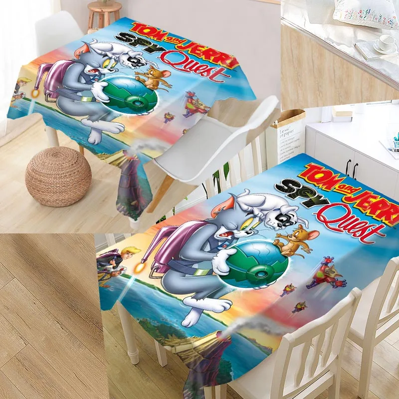 

Custom tom and jerry Table Cover Oxford Waterproof Tablecloth Can Wash The Tablecloths For Kitchen Wedding Hotel Decoration